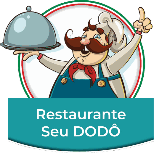 Logo do Restaurante Seu Dodô, mascote de chef com bigode segurando uma bandeja